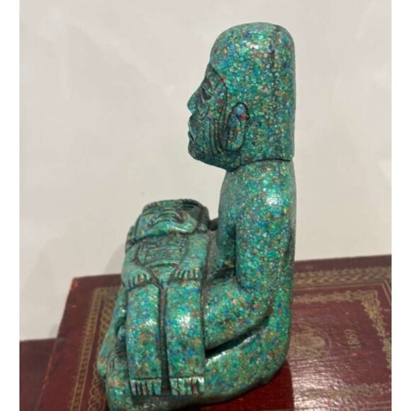 Miniature Inca Woman Baby Statue Turquoise Stone Figurine Modern Reproduction - Picture 5 of 9